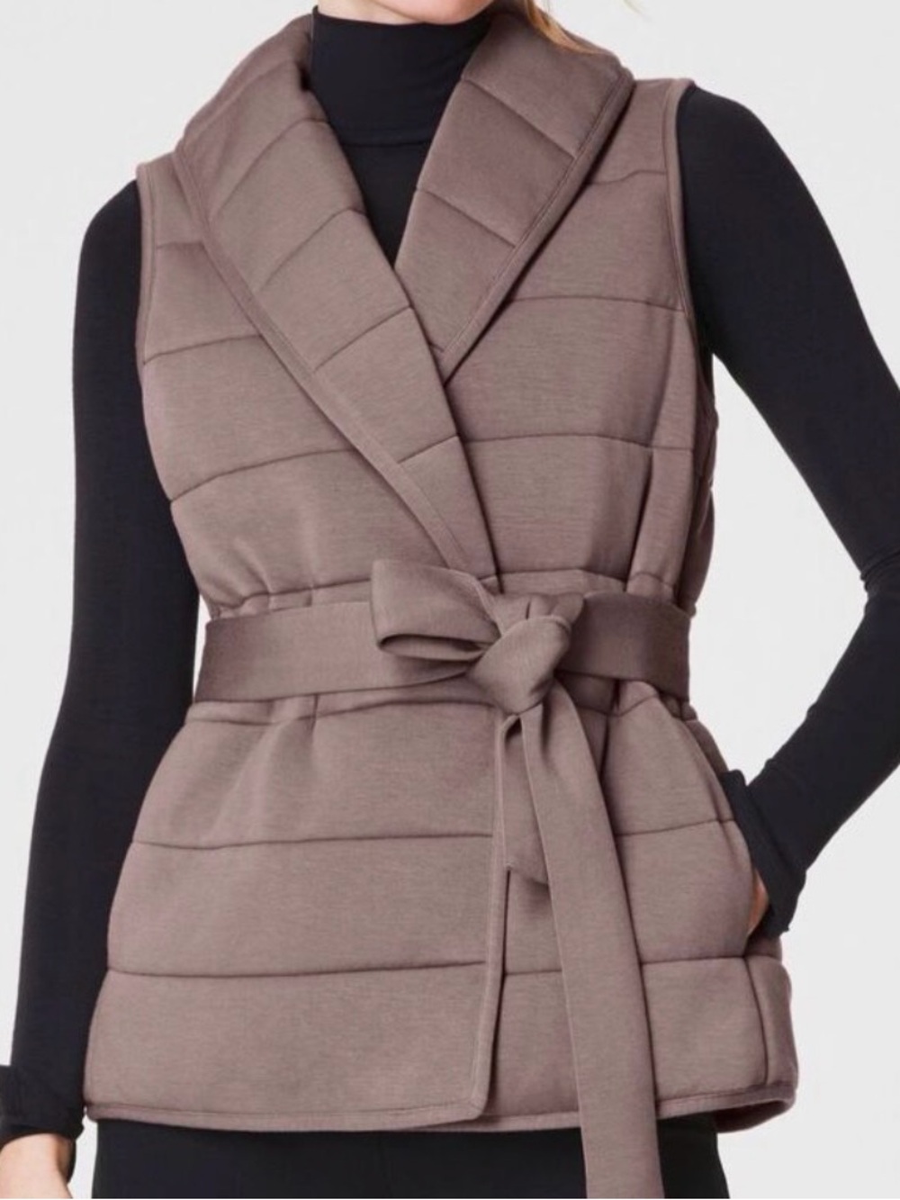 SPANX Mauve Taupe Quilted Vest with Shawl Collar size M